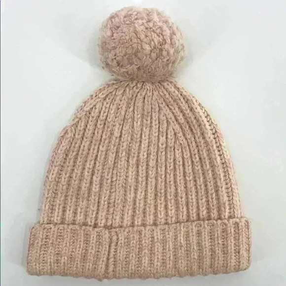 J.Crew Wool Blush Pink/White Pom Pom Beanie OS - Picture 3 of 6